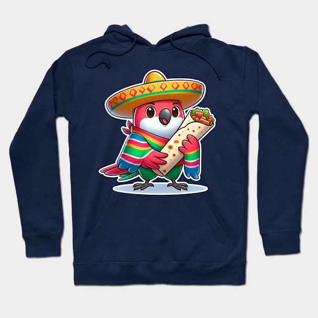 cute love birds are eating Mexican specialties, Tacos, Burritos, Enchiladas, Quesadillas, Guacamole, Fajitas, Chiles Rellenos, Tamales, Mole, Chilaquiles, Hoodie by art poo